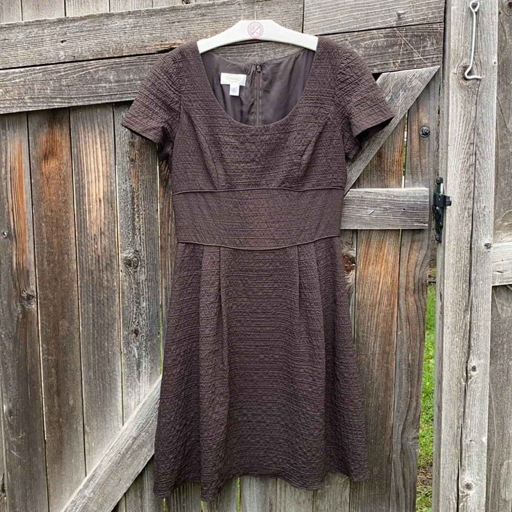 Talbots Petites chocolate textured cap sleeve dress - Picture 9 of 10